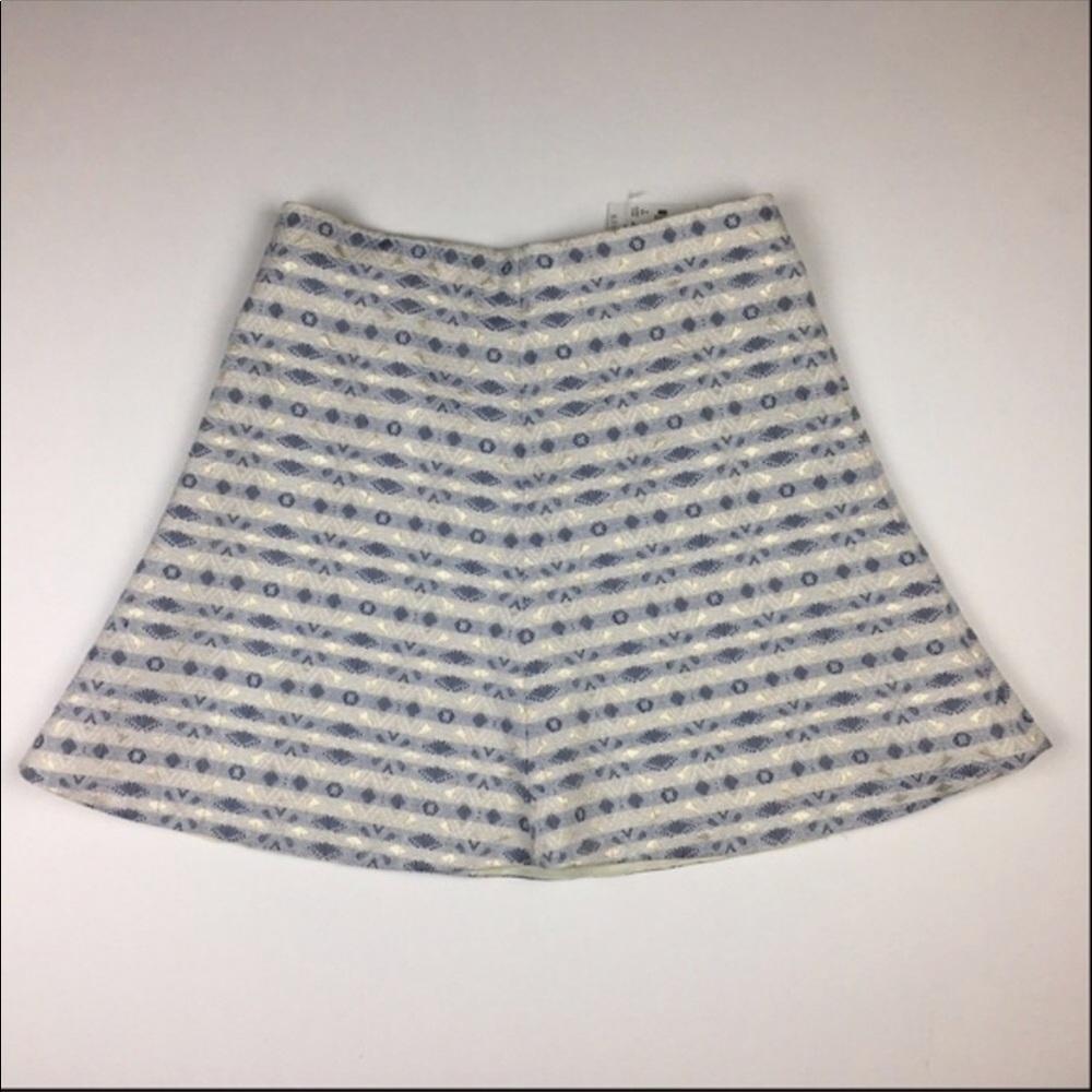 J. Crew blue, cream and gold circle skirt